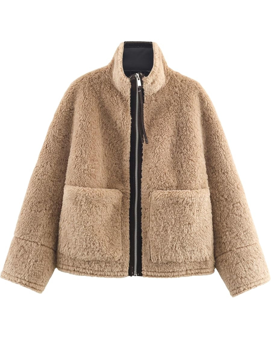 Chevara Women’s Warm Fleece Jacket Casual Long Sleeve Zip Up Fuzzy Jacket Pocketed Coats | Amazon (US)