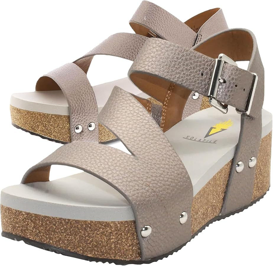 VOLATILE Womens Biloxi Ankle Strap Casual Sandals Casual Low Heel 1-2" - Off White | Amazon (US)