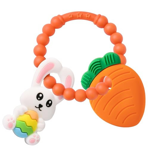 Easter Eggs Bunny Teething Toys, Easter Basket Essentials Stuffers, Silicone Easter Egg Baby Carrot Teether Toys, Baby Carrots for Baby's First Easter Gifts, Easter Decorations for Infant Boys Girls | Amazon (US)