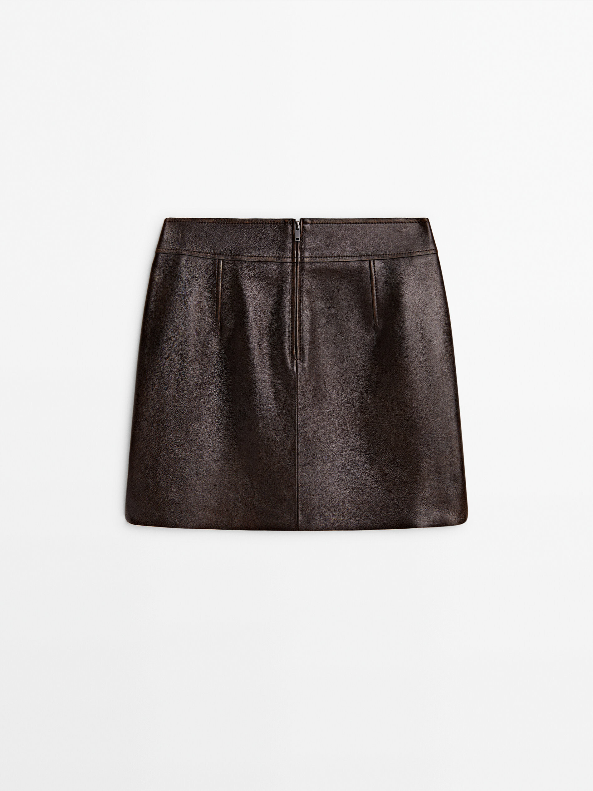 Distressed effect nappa leather mini skirt | Massimo Dutti US