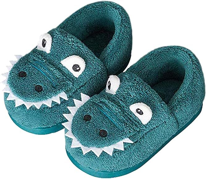 JACKSHIBO Girls Boys Home Slippers Warm Dinosaur House Slippers for Toddler Fur Lined Winter Indoor  | Amazon (US)