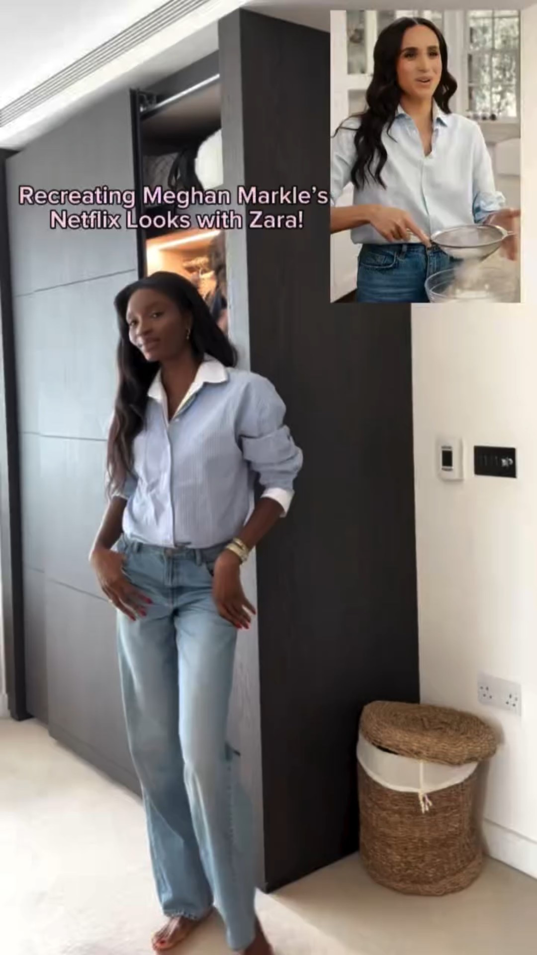 I recreated Meghan Markle’s Netflix show looks using pieces from @zara - paired with @apmmonaco jewellery. Which look is your favorite? ✨ #MeghanMarkleStyle #ZaraHaul #meghanmarkle #meghanmarklenetflix #EffortlessChic