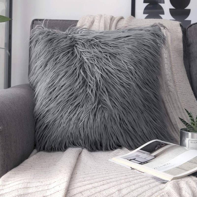 Phantoscope Merino Style Faux Fur Series Decorative Throw Pillow, 22" x 22", Gray, 1 Pack - Walma... | Walmart (US)