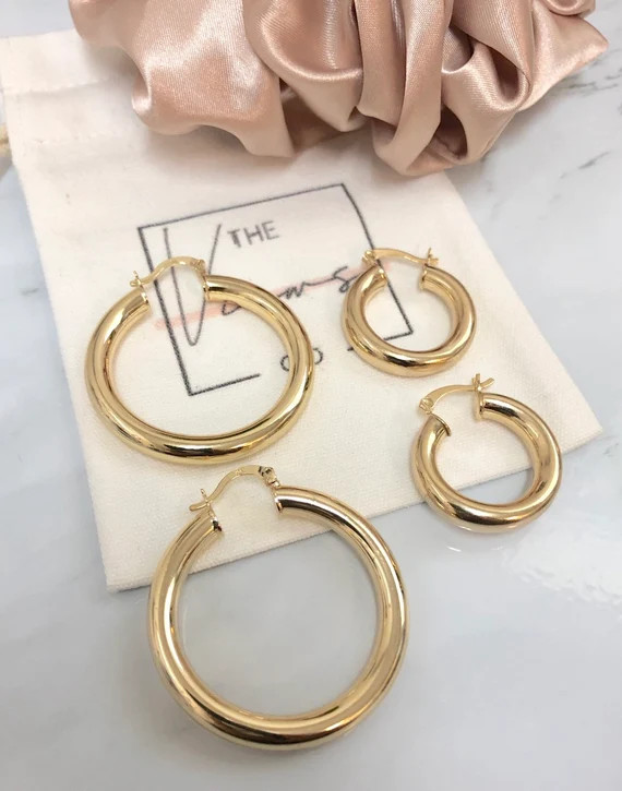 Simple Medium Thick 18k Gold Filled Hoops 1.5 Diameter OR Small Hoops 1.0 Inch Diameter | Etsy (US)