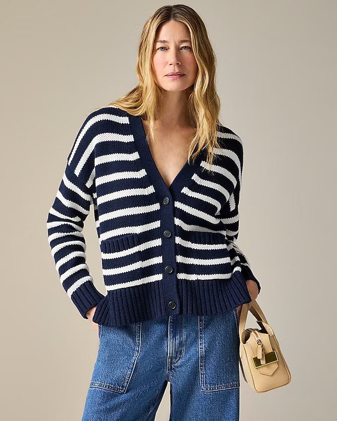 Heritage cotton relaxed cardigan in stripe | J. Crew US
