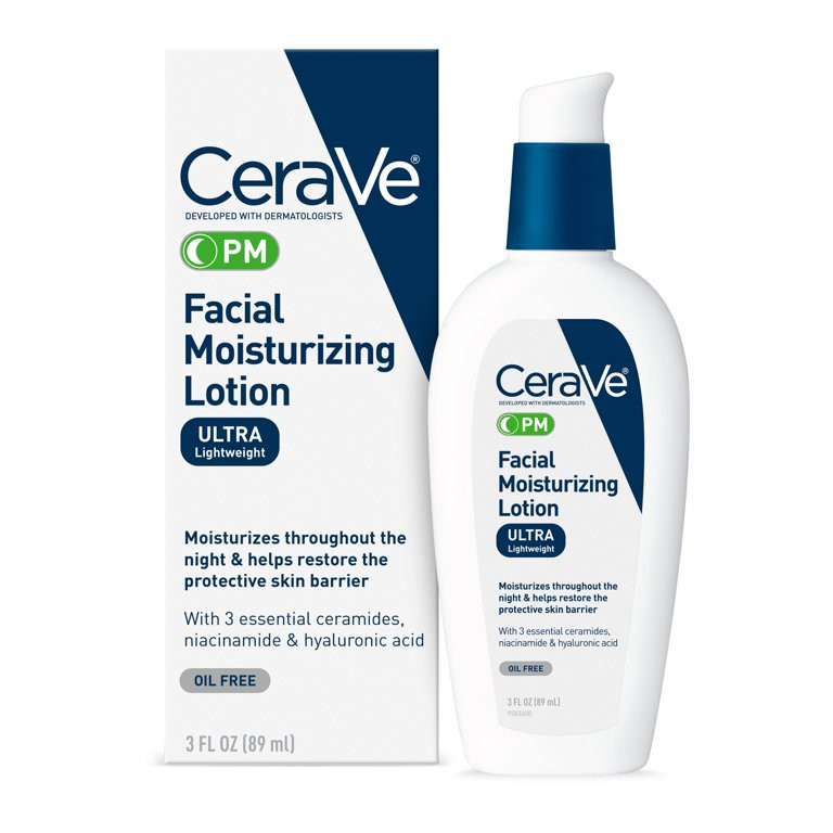 CeraVe PM Lotion Face Moisturizer, Lightweight Oil-free Night Cream for All Skin Types, 3 fl oz | Walmart (US)