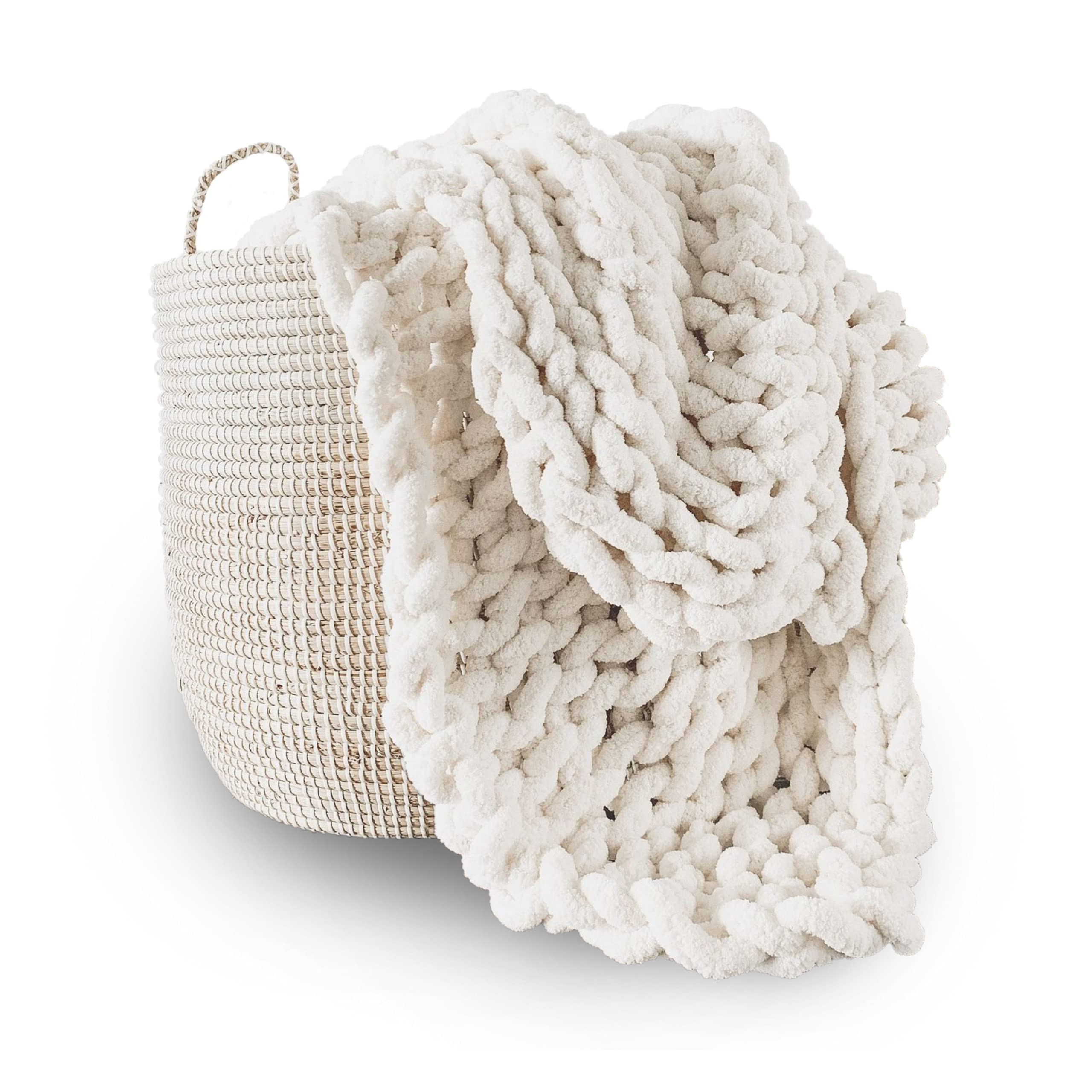 Adyrescia Chunky Knit Blanket Throw | 100% Hand Knit with Jumbo Chenille Yarn (50"x60", Cream Whi... | Amazon (US)