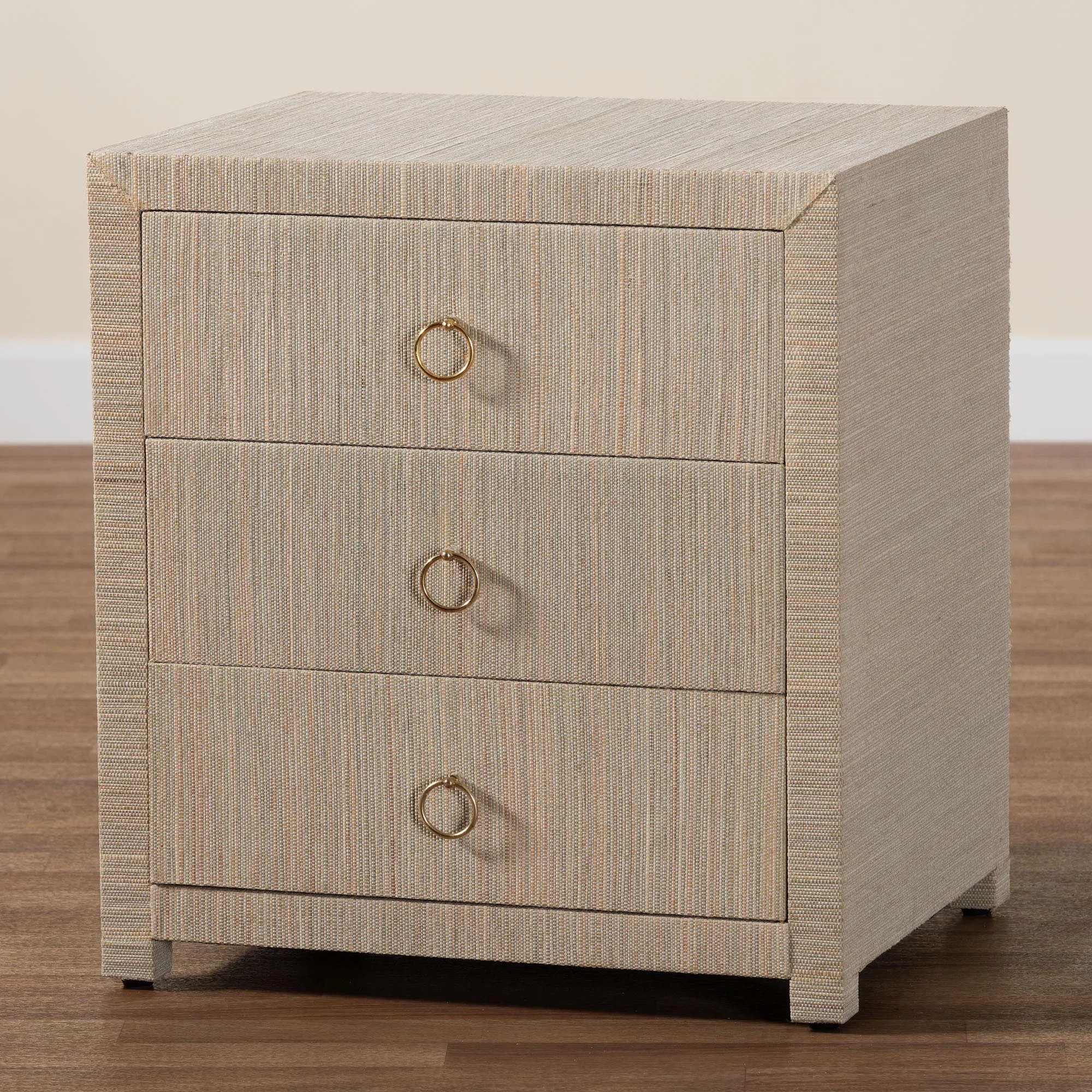 Bali & Pari Quinn Bohemian Woven Natural Grasscloth 3-Drawer Nightstand | Wayfair North America