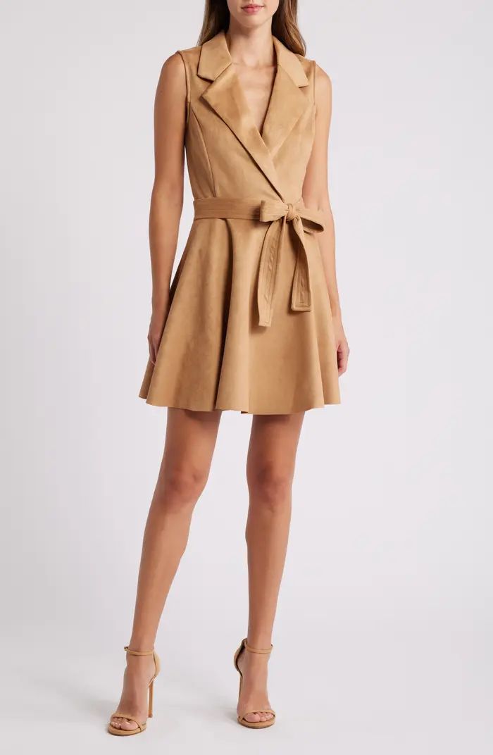 Halogen® Belted Sleeveless Faux Suede Tuxedo Dress | Nordstrom | Nordstrom