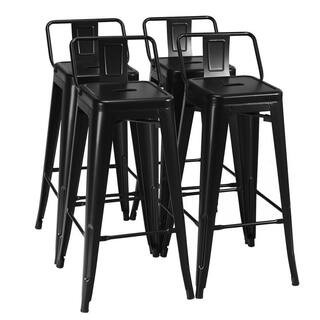 37'' Black Metal Counter Height Bar Stools with Low Back and Rubber Feet Set of 4 | The Home Depot