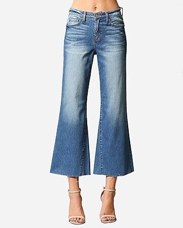 flying monkey high waisted raw hem wide cropped flare jeans | Express