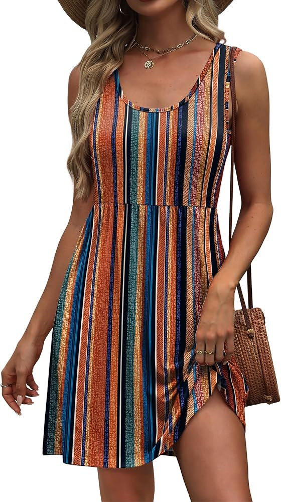 WIHOLL Women's Summer Dress 2026 A-Line Sleeveless Casual Sundress with Pockets Floral/Solid | Amazon (US)