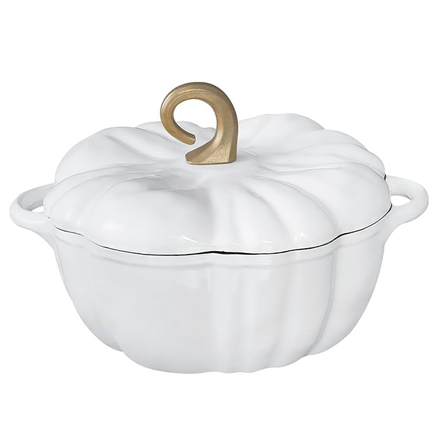 Pumpkin Dutch Oven Pot with Lid 3.3 qt Pumpkin Cast Iron Dutch Oven for Bread Baking White Enamel... | Amazon (US)