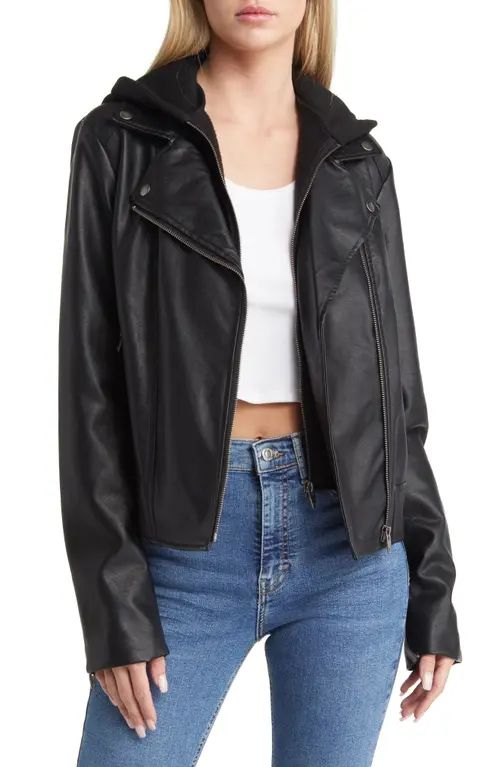 Thread & Supply Hooded Faux Leather Jacket in Black at Nordstrom, Size X-Large | Nordstrom