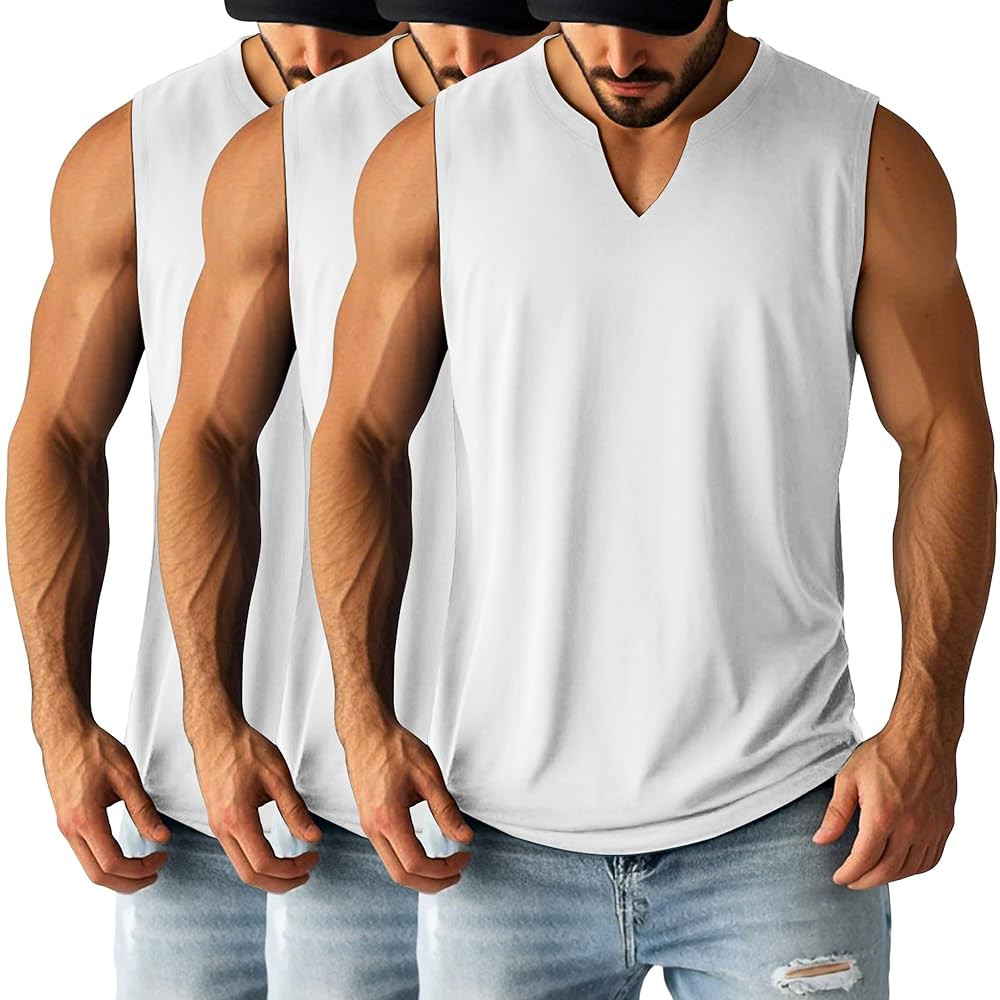 Ficerd 3 Pack Men's Big and Tall Muscle Tank Tops V Neck Sleeveless Shirts Plus Size Summer Casua... | Amazon (US)