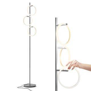 Saturn 66 in. Platinum Silver Industrial 3-Light 3-Way Dimming LED Floor Lamp with 3 Replaceable LED Rings | The Home Depot