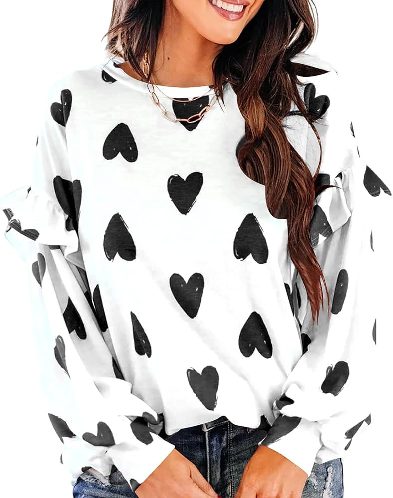 Ivay Womens Heart Printed Long Sleeve Tops Tee Shirts | Amazon (US)