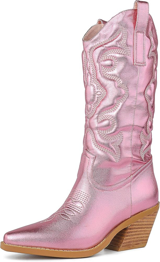 SO SIMPOK Cowboy Boots for Women Embroidered Stitching Chunky Stacked Heel Cowgirl Boots Snip Toe... | Amazon (US)