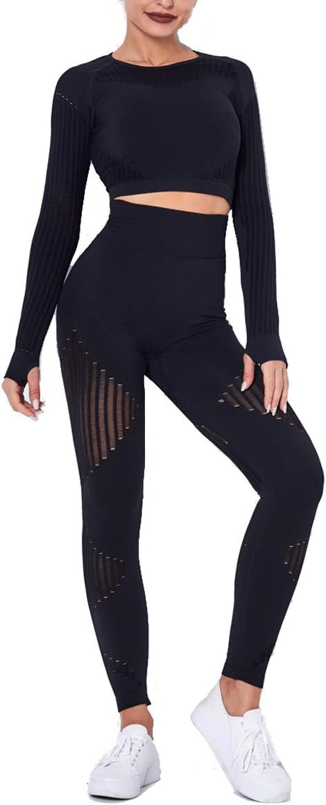 MANON ROSA Workout Sets Women 2 Piece Legging Zip Crop Top Seamless Yoga Outfits Clothes Tracksui... | Amazon (US)