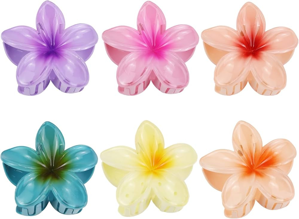 6 Pcs Flower Hair Claw Clips, 3.1 inch Hawaiian Plumeria Hair Clips, Summer Beach Essentials Hair... | Amazon (US)