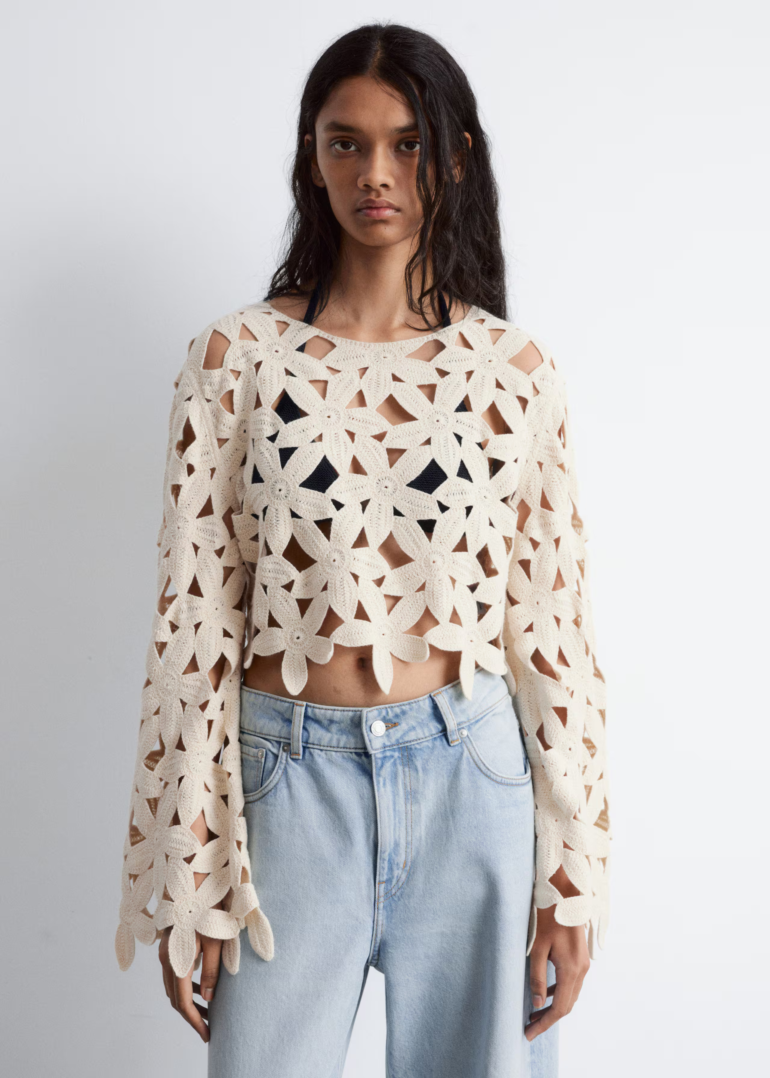 Cropped Long-Sleeve Crochet Top - Off-White - & Other Stories GB | & Other Stories UK