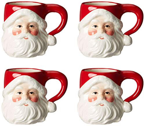 Christmas Ceramic Classic Santa Heads Beverage Drinking Mugs, Red & White, Set of 4, Medium, 5.5" x 3.9" x 4.1" | Amazon (US)