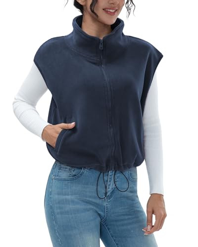 Women's Full Zip Fleece Short Vest Warm Winter Sleeveless Stand Collar Sherpa Crop Coat | Amazon (US)