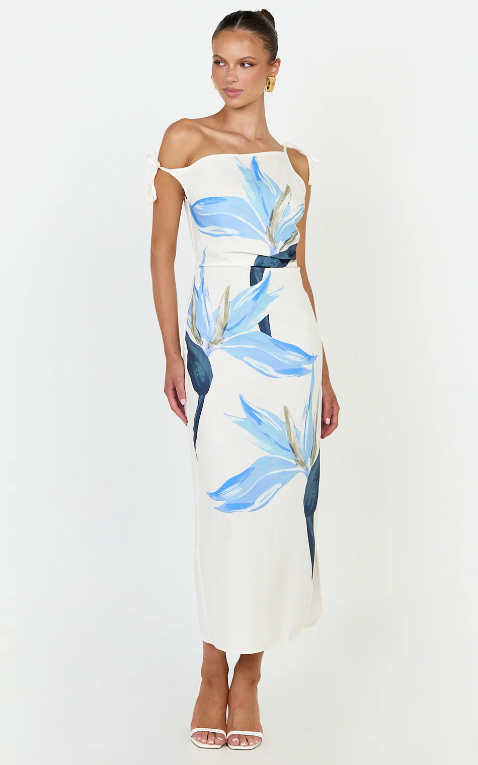 Off Shoulder Side Split Column Dress in Zali Floral Print | Showpo (US, UK & Europe)