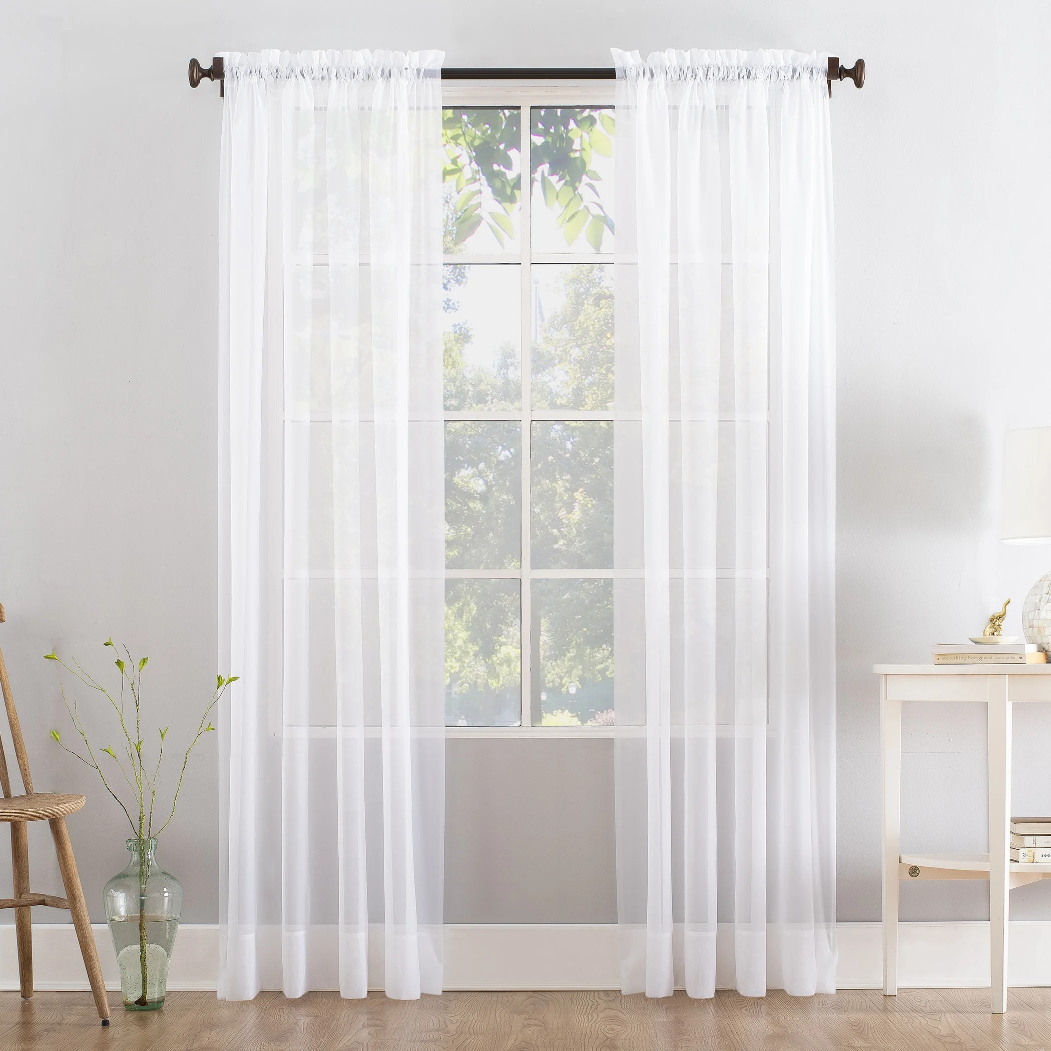 Mainstays Marjorie 1-Piece Sheer Voile Rod Pocket Curtain Panel, 59"x63", White | Walmart (US)