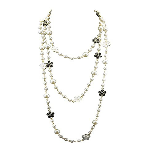 Womens Chic Statement Multilayer Imitation Pearl Long Necklace | Amazon (US)
