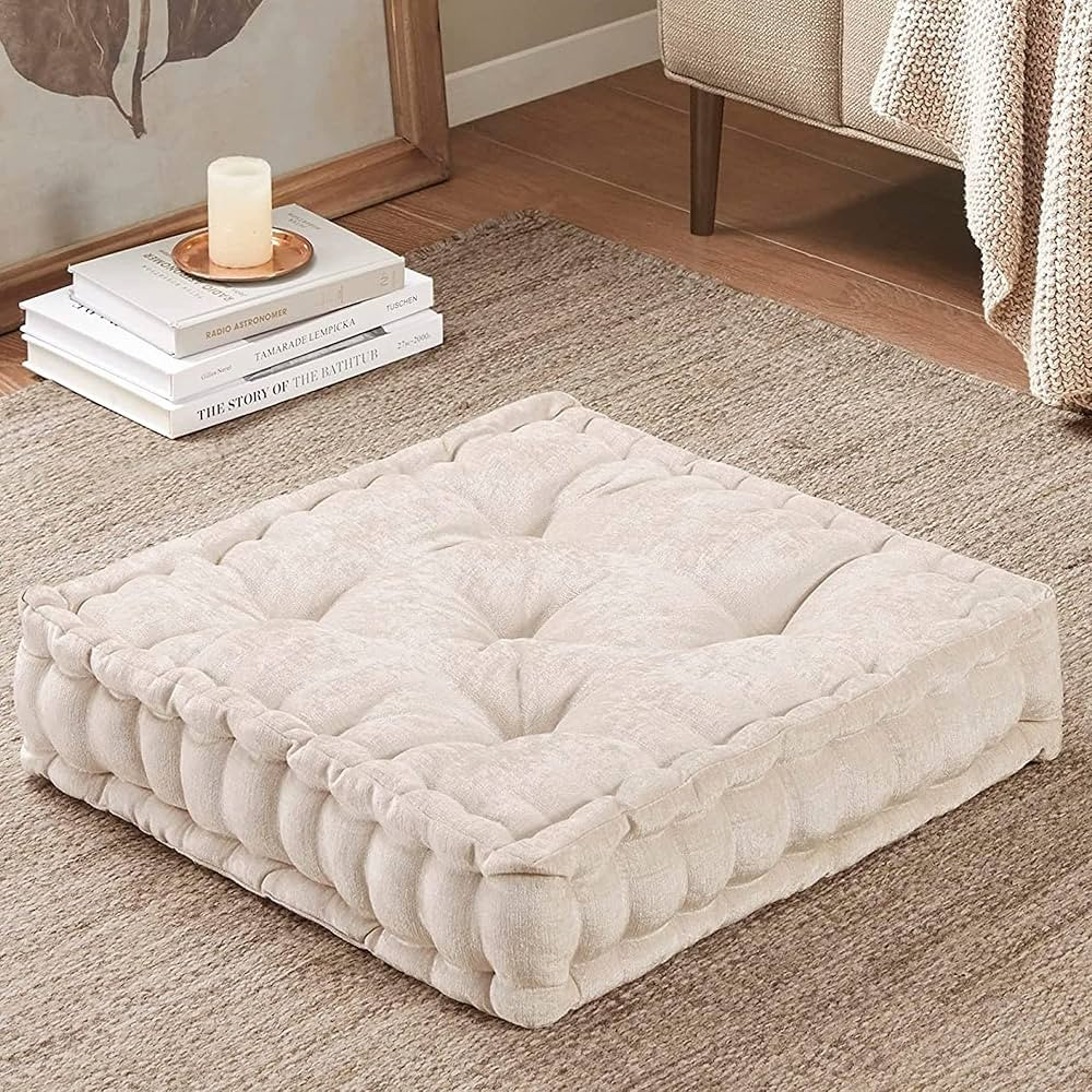Intelligent Design Azza Floor Pillow Square Pouf Chenille Tufted with Scalloped Edge Design Hypoa... | Amazon (US)