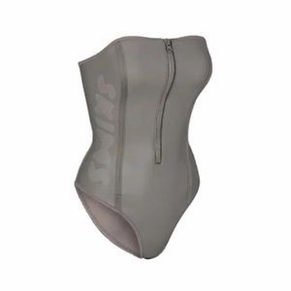 NWT SKIMS RUBBERIZED SCUBA SWIM STRAPLESS ONE PIECE SZ M IN GRAY CHALK | Poshmark
