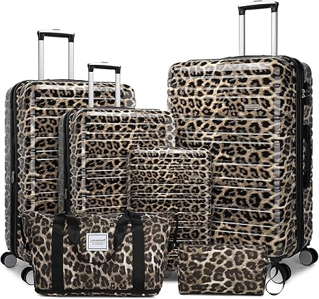 LARVENDER Luggage Sets 6 Piece, Expandable Luggage Hardside PC+ABS Leopard Suitcase Sets with Spi... | Amazon (US)