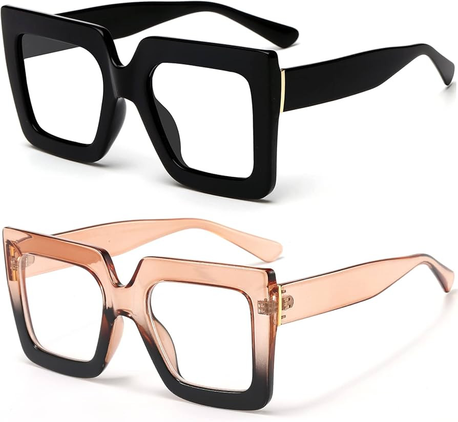 Oversized Blue Light Glasses for Women Fashion Thick Square Computer Eyewear Non-Prescription Bla... | Amazon (US)