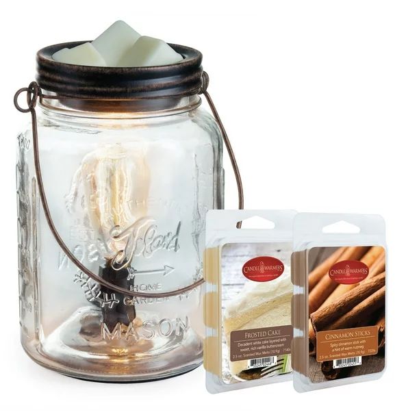 Clear Mason Jar Fragrance Warmer Gift Set with Frosted Cake & Vanilla Cinnamon Wax Melts - Walmar... | Walmart (US)