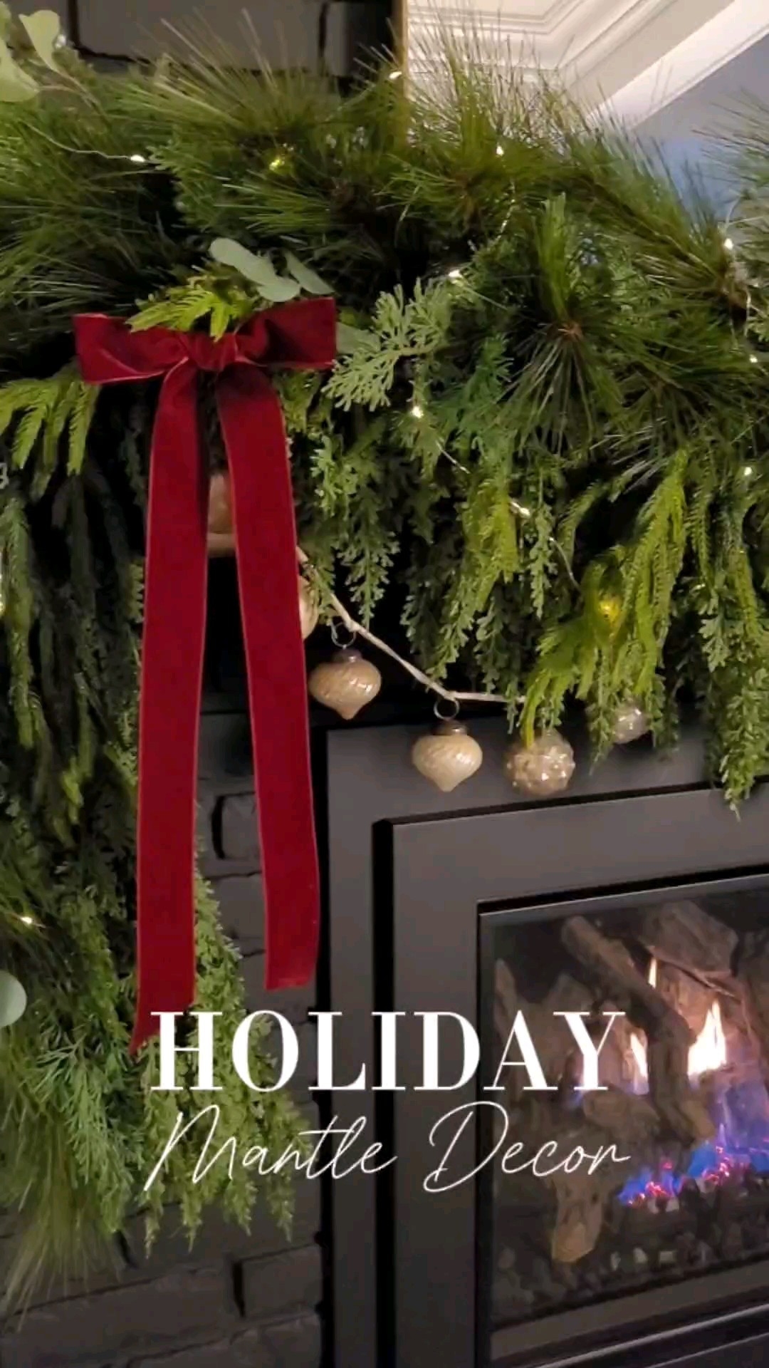Holiday mantle decor - garland, velvet ribbon and twinkle lights! Christmas decor, Christmas fireplace, mantle decor

#LTKHoliday #LTKHome #LTKWatchNow