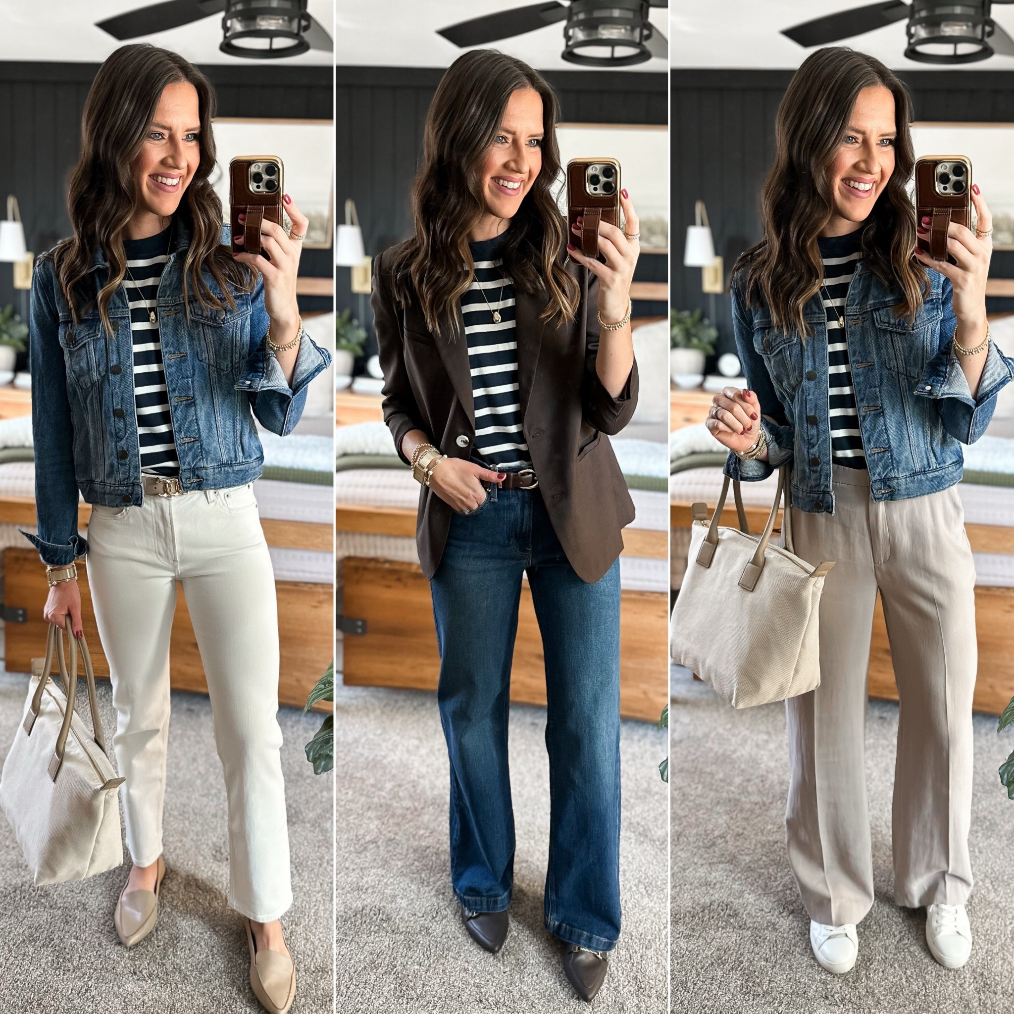 Spring Capsule Wardrobe - Navy Stripe Short Sleeve Sweater 

Navy sweater - small
Linking similar denim jacket - 
Ivory jeans - size 27 regular 
Dark wash jeans - size 26 long 
Brown blazer - small
Trousers - size 27 tall 


#LTKStyleTip #LTKFindsUnder50 #LTKFindsUnder100