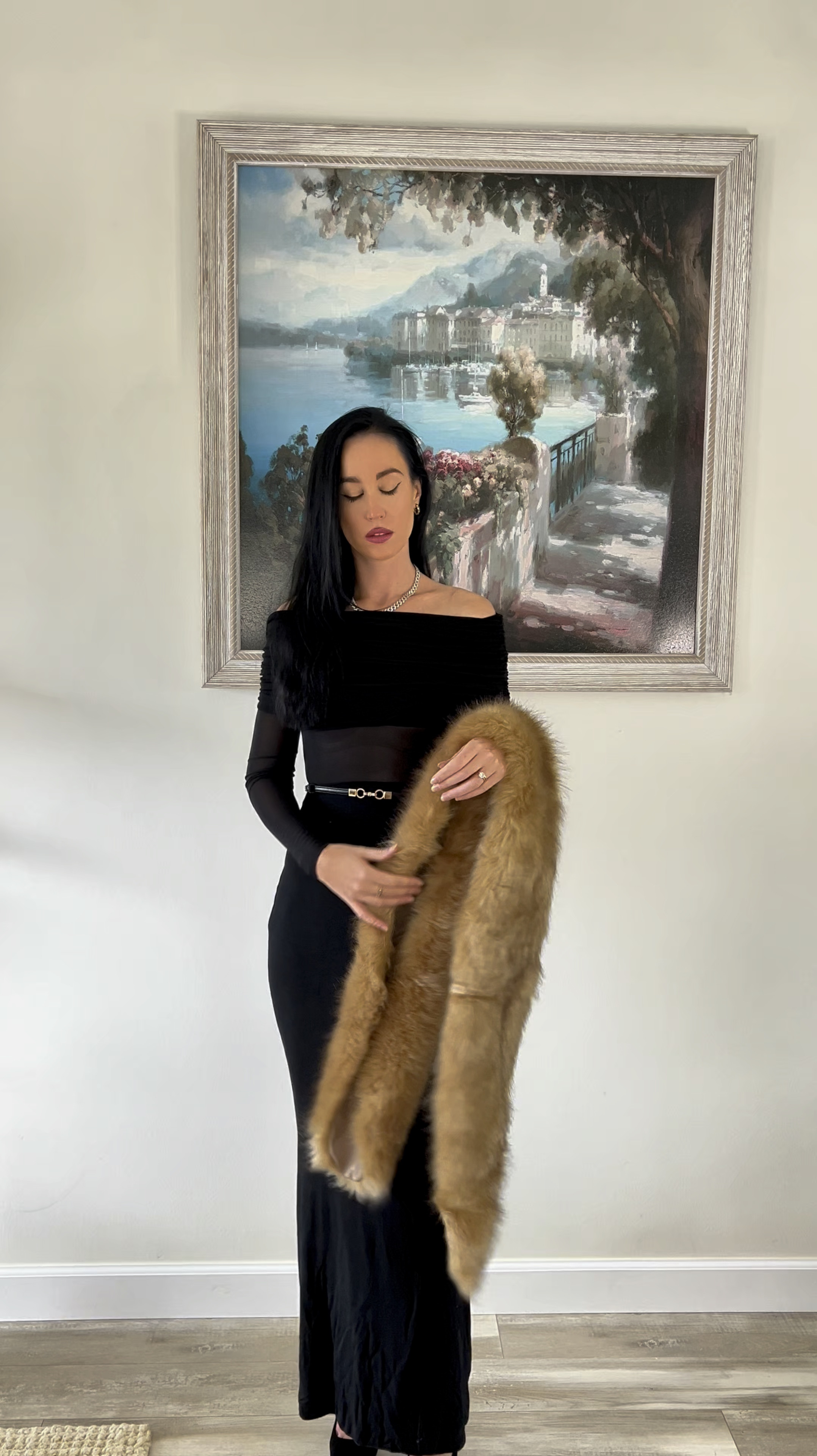 drama, elegance, & a touch of winter luxury ✨ wearing an all-black, off-the-shoulder dress that’s the perfect blend of sleek and sophisticated, paired with a sheer detail that brings just the right amount of modern edge. cinched at the waist with a subtle belt, this silhouette is all about timeless glamour.⁣
⁣
and let’s not forget the pièce de résistance: this rich, honey-toned faux fur wrap that’s giving pure old hollywood vibes. it’s the ultimate finishing touch for a look that says “effortlessly iconic.” 🌟⁣
⁣
feeling inspired to elevate your wardrobe? save this for your next evening look, & if you’re feeling inspired to shop, outfit details are linked in bio ❄️⁣
⁣
⁣
⁣
⁣
⁣
⁣
#oldhollywoodglam #oldmoneyaesthetic  #blacktieoutfit #aestheticstyle #chicoutfitinspo #timelessstyle #luxurylook #fashionblogger #ootn #winteroutfitideas #winterfashion #winterdress classy style, elegant style, black dress, formal dress, Pinterest outfits, aesthetic fashion, long dress, maxi dress, pinterest fashion, fashion trends, sheer dress, long sleeve dresses 