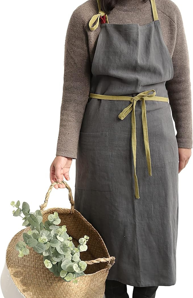 Hanee Kitchen Apron for Women & Men (9 Colors) Linen Cooking Aprons with pocket | Amazon (US)