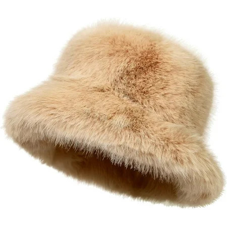 Faux Fur Bucket Hat Faux Fur Hat for Women Wide Brim Fuzzy Bucket Hat Winter Warmer Fisherman Cap | Walmart (US)