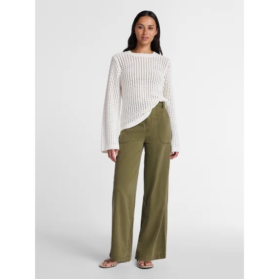 Time and Tru Women's High Rise Draped Utility Jeans, 30" Inseam, Sizes XS-XXXL | Walmart (US)