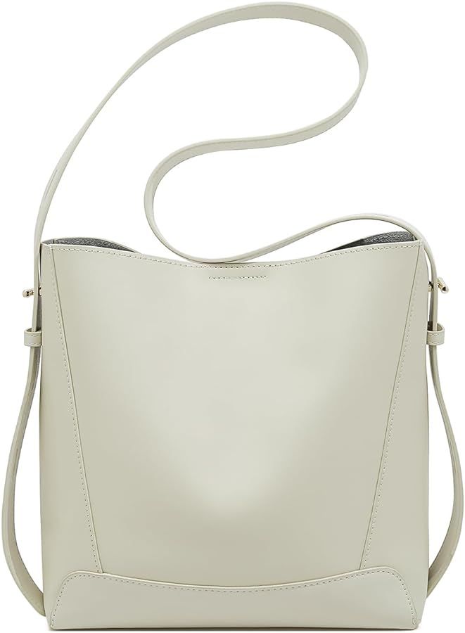 FOXLOVER Minimalism Leather Bucket Hobo Shoulder Bag for Women Small Lady Tote Handbag Purse | Amazon (US)