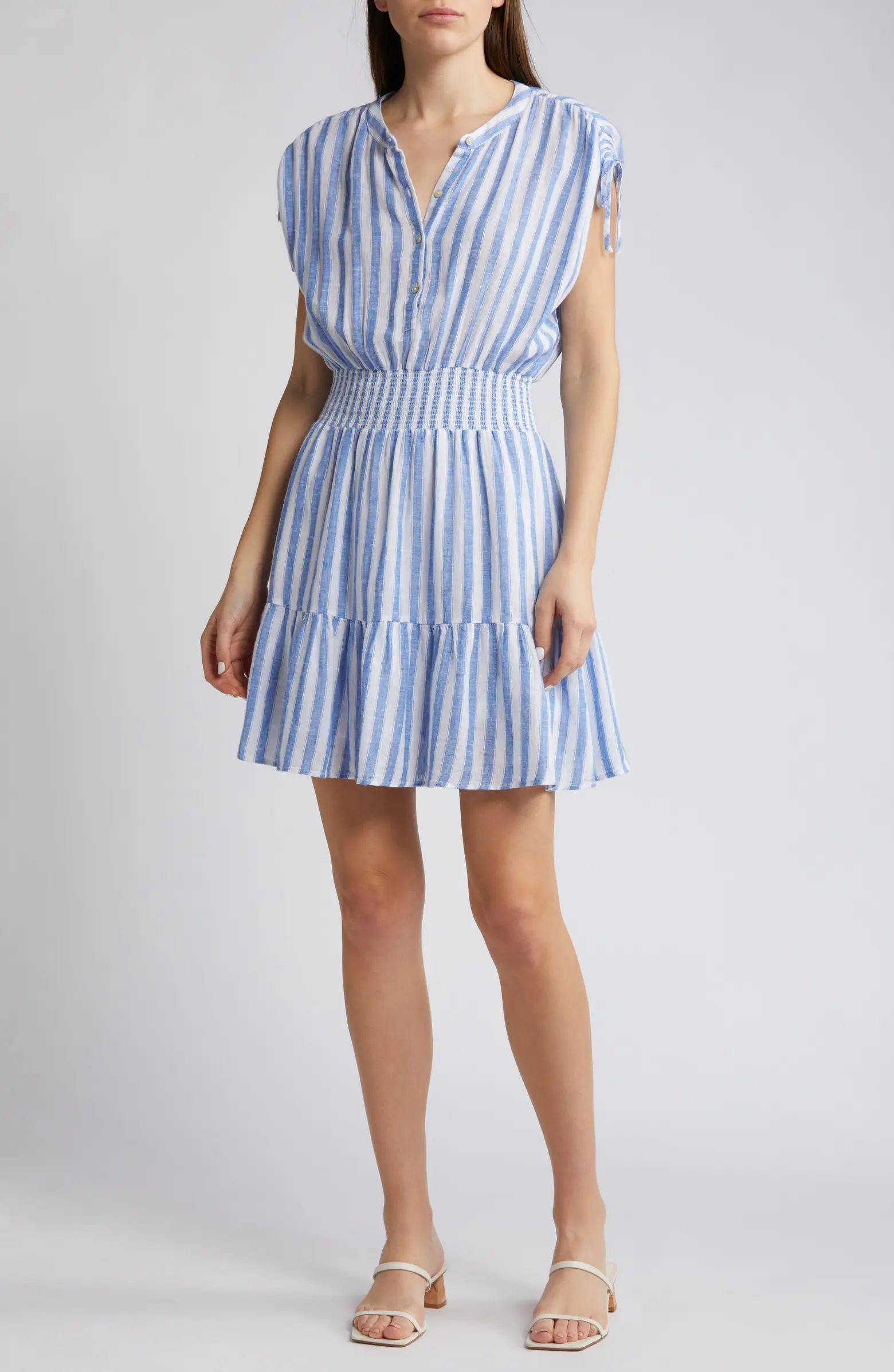 Samina Stripe Smocked Linen Blend Dress | Nordstrom