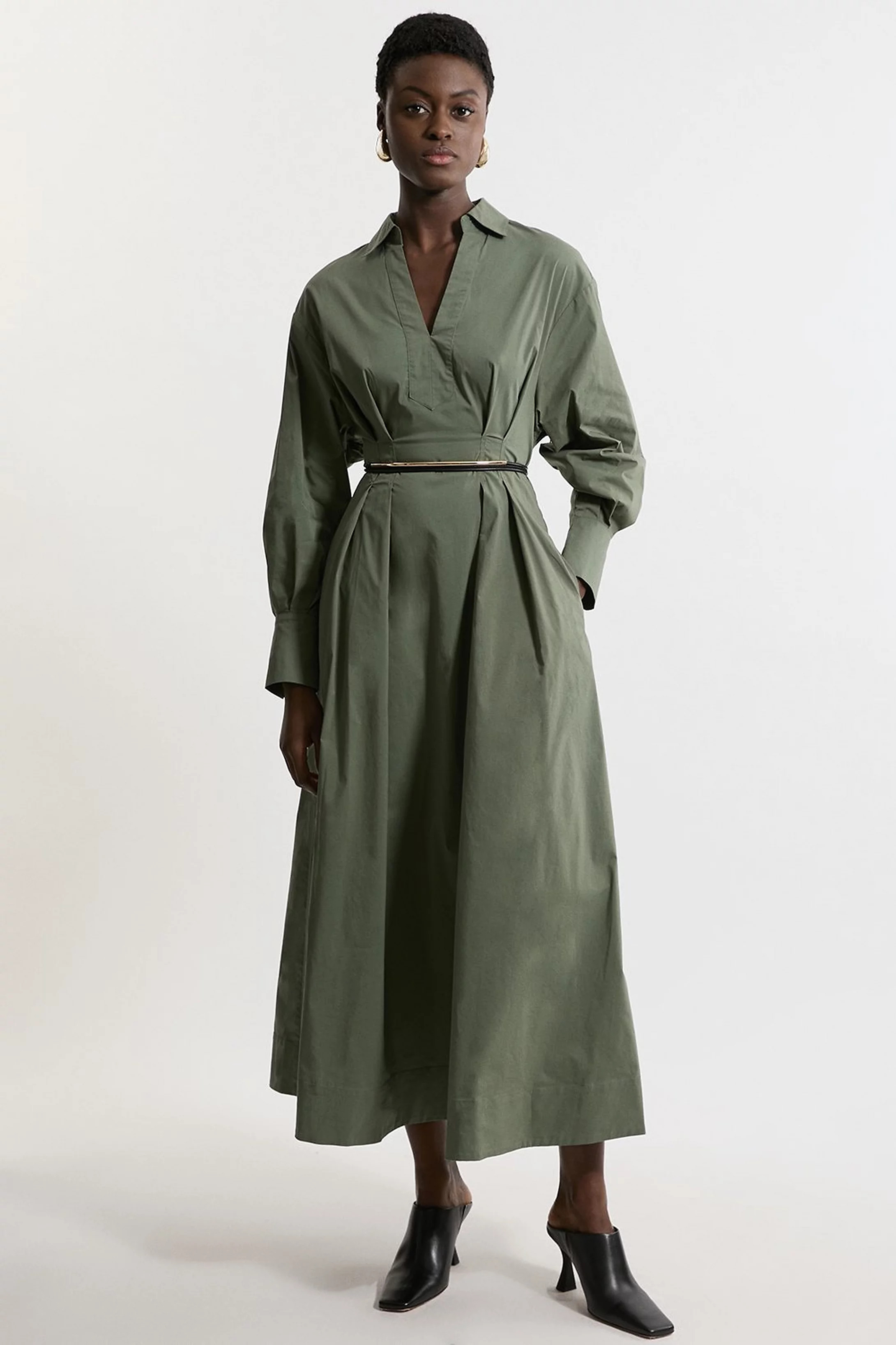 Poplin Balloon Sleeve Woven Shirt Dress | Karen Millen | Karen Millen UK + IE + DE + NL