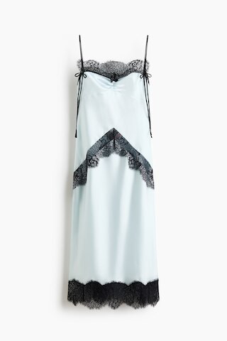 H & M - Lace-Trimmed Satin Dress - Light Blue/Black | H&M (US + CA)