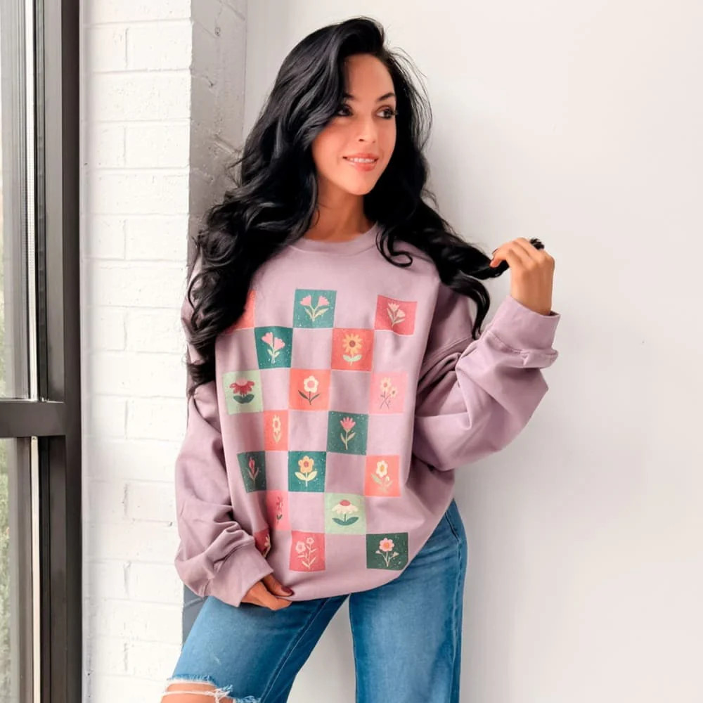 Winter Patchwork Blooms Crewneck | Mountain Moverz