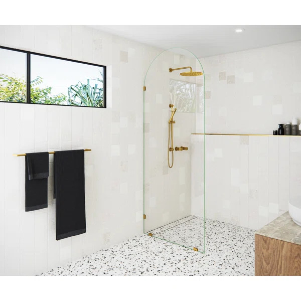Venus 34 in. x 86.75 in. Fully Frameless Arched Single Fixed Shower Panel | Wayfair North America