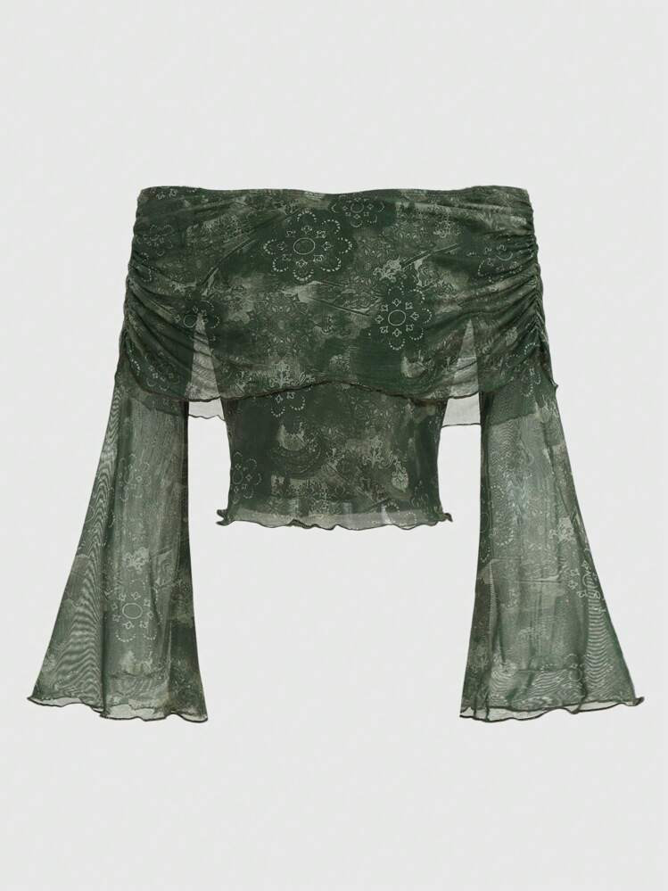 Hippie Top Stampato A Fiori Con Spalle Scoperte Da Donna | SHEIN
