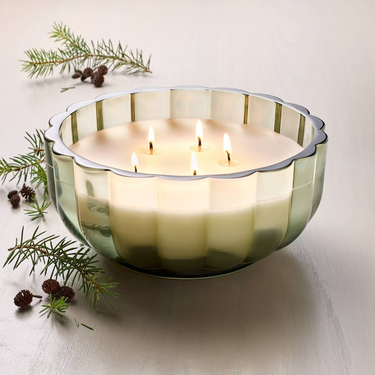 Scalloped Glass Fireside Spruce Christmas Jar Candle Green - Hearth & Hand™ with Magnolia | Target