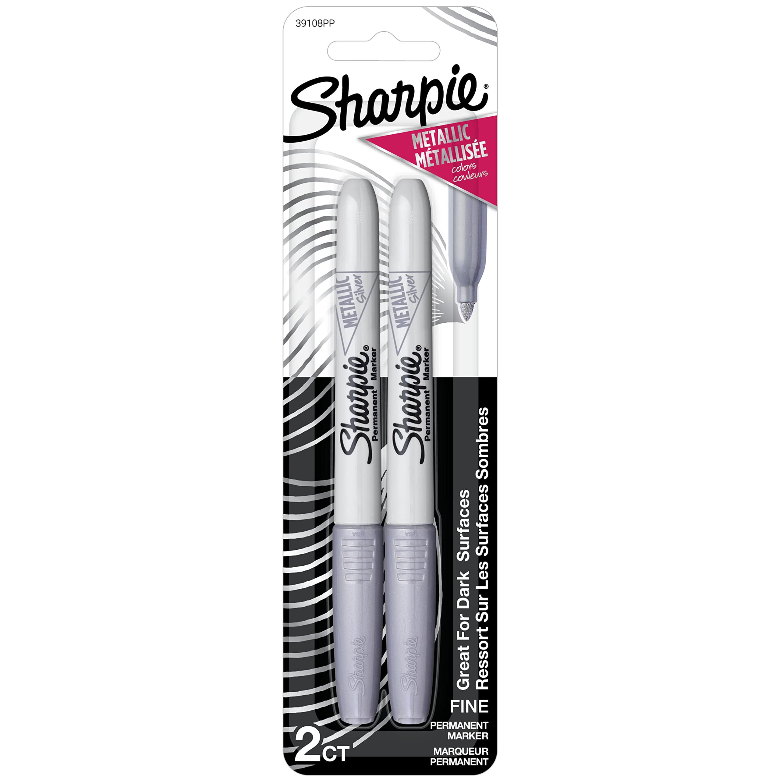 Sharpie Metallic Permanent Markers, Fine Point, Silver, 2 Count | Amazon (US)